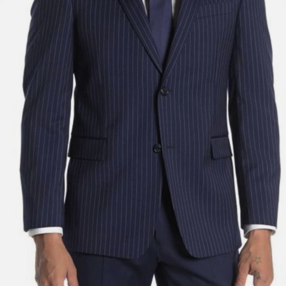 NWT Men's Tommy Hilfiger Adams Navy Pinstripe Slim-fit Blazer - Picture 2 of 8